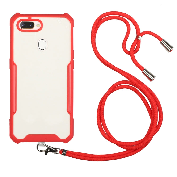 For OPPO A12 / A5s / A7 / A11k Acrylic + Color TPU Shockproof Case with Neck Lanyard