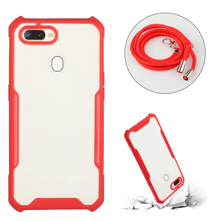For OPPO A12 / A5s / A7 / A11k Acrylic + Color TPU Shockproof Case with Neck Lanyard