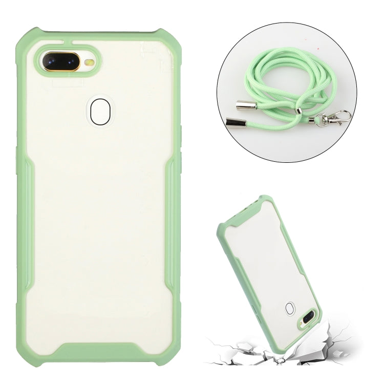 For OPPO A12 / A5s / A7 / A11k Acrylic + Color TPU Shockproof Case with Neck Lanyard