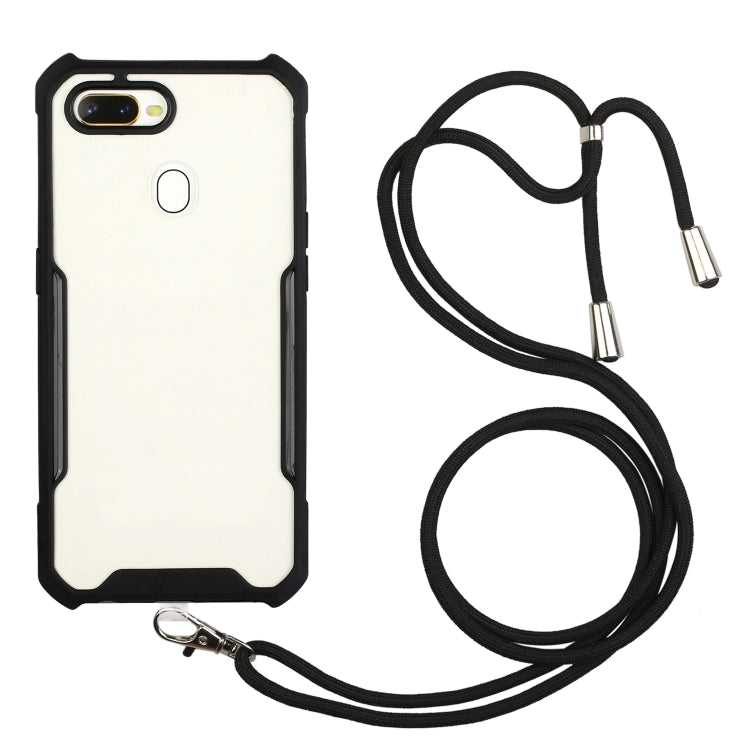 For OPPO A12 / A5s / A7 / A11k Acrylic + Color TPU Shockproof Case with Neck Lanyard