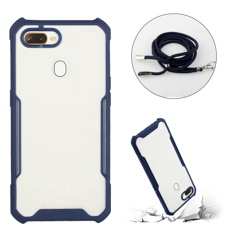 For OPPO A12 / A5s / A7 / A11k Acrylic + Color TPU Shockproof Case with Neck Lanyard