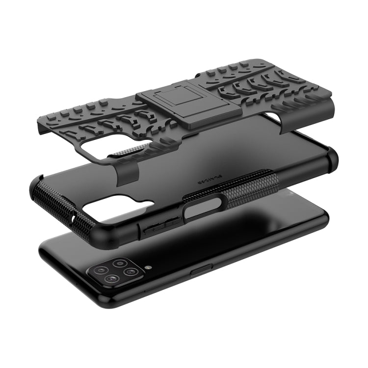 For Samsung Galaxy A12 5G Tire Texture Shockproof TPU+PC Protective Case with Holder