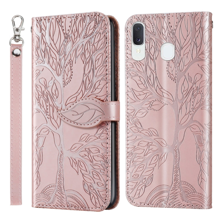 For Samsung Galaxy A20e Life of Tree Embossing Pattern Horizontal Flip Leather Case with Holder & Card Slot & Wallet & Photo Frame & Lanyard