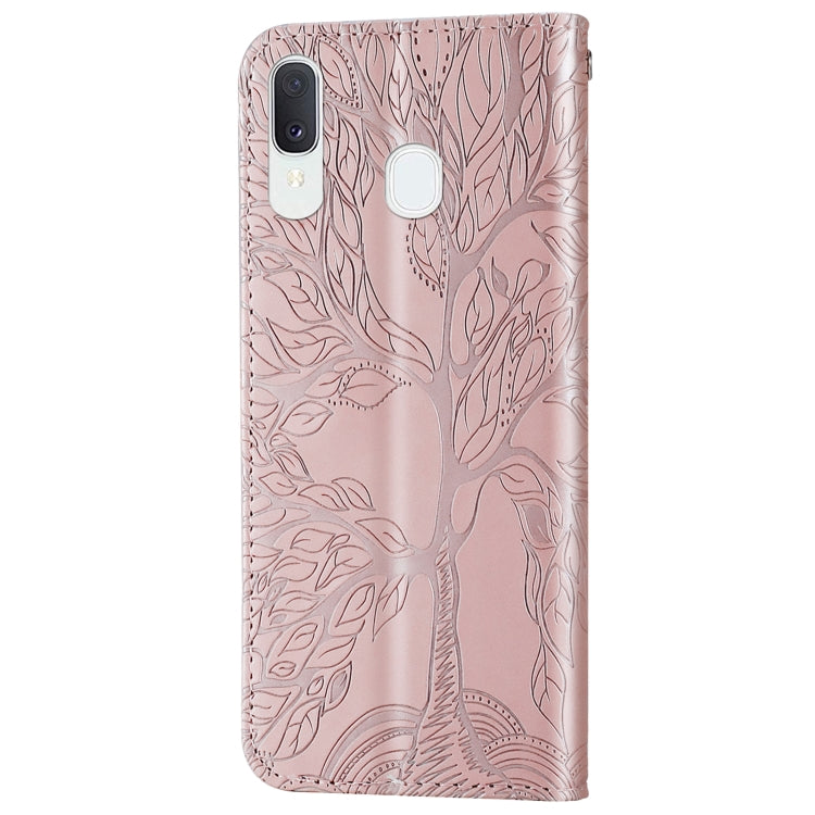 For Samsung Galaxy A20e Life of Tree Embossing Pattern Horizontal Flip Leather Case with Holder & Card Slot & Wallet & Photo Frame & Lanyard