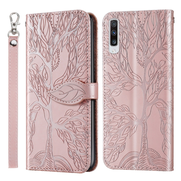 For Samsung Galaxy A50 Life of Tree Embossing Pattern Horizontal Flip Leather Case with Holder & Card Slot & Wallet & Photo Frame & Lanyard