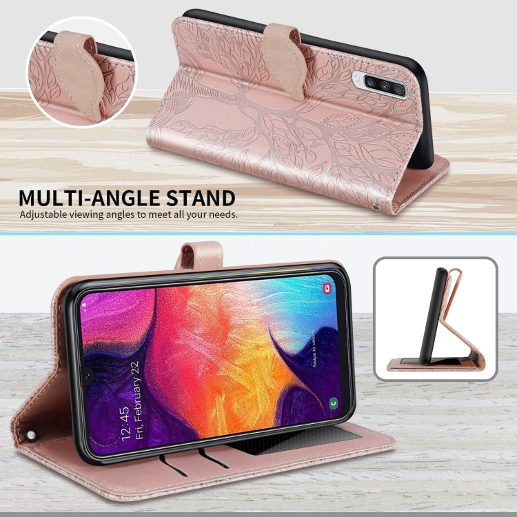 For Samsung Galaxy A50 Life of Tree Embossing Pattern Horizontal Flip Leather Case with Holder & Card Slot & Wallet & Photo Frame & Lanyard