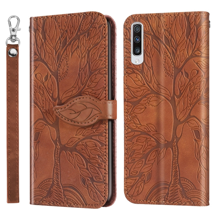 For Samsung Galaxy A50 Life of Tree Embossing Pattern Horizontal Flip Leather Case with Holder & Card Slot & Wallet & Photo Frame & Lanyard