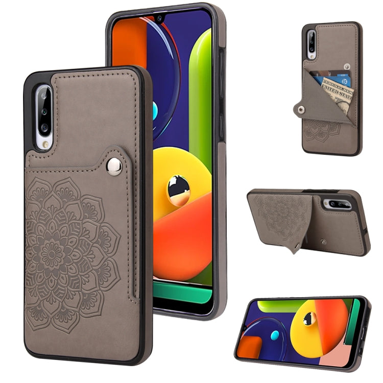 For Samsung Galaxy A50 Embossed Pattern PU + TPU Protective Case with Holder & Wallet & Card Slots