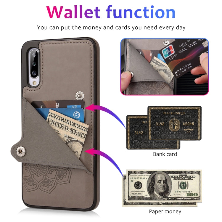 For Samsung Galaxy A50 Embossed Pattern PU + TPU Protective Case with Holder & Wallet & Card Slots