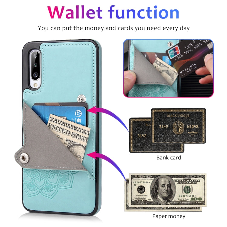 For Samsung Galaxy A50 Embossed Pattern PU + TPU Protective Case with Holder & Wallet & Card Slots
