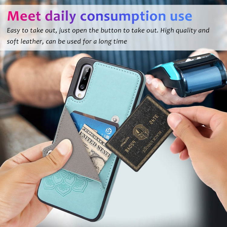 For Samsung Galaxy A50 Embossed Pattern PU + TPU Protective Case with Holder & Wallet & Card Slots
