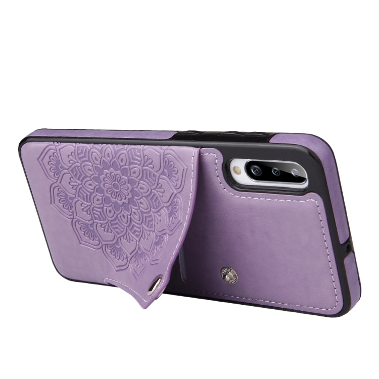 For Samsung Galaxy A50 Embossed Pattern PU + TPU Protective Case with Holder & Wallet & Card Slots