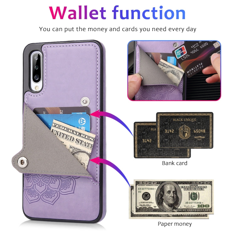 For Samsung Galaxy A50 Embossed Pattern PU + TPU Protective Case with Holder & Wallet & Card Slots