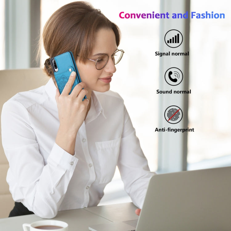 For Samsung Galaxy A50 Embossed Pattern PU + TPU Protective Case with Holder & Wallet & Card Slots