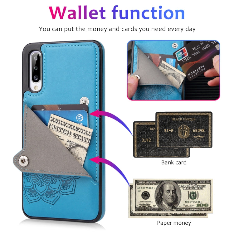 For Samsung Galaxy A50 Embossed Pattern PU + TPU Protective Case with Holder & Wallet & Card Slots