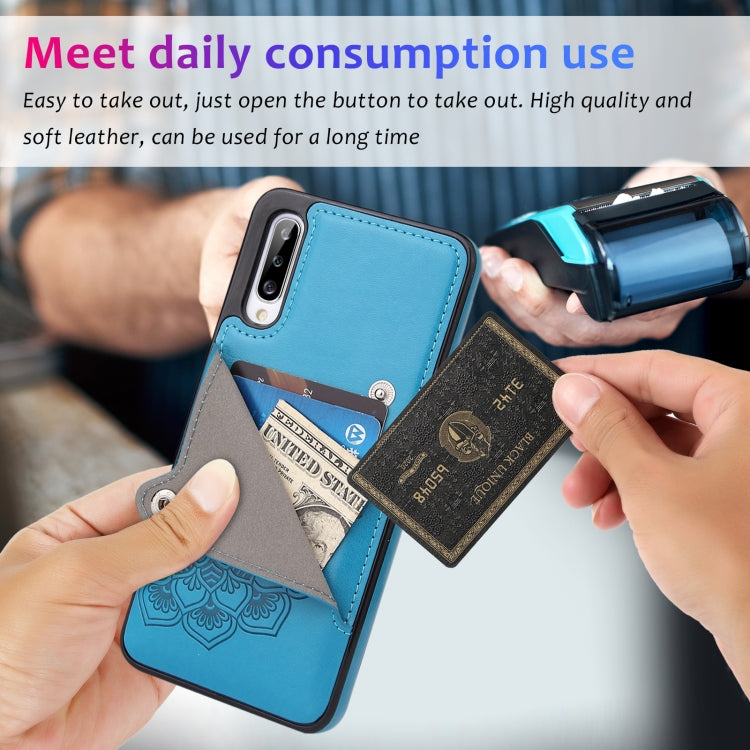 For Samsung Galaxy A50 Embossed Pattern PU + TPU Protective Case with Holder & Wallet & Card Slots