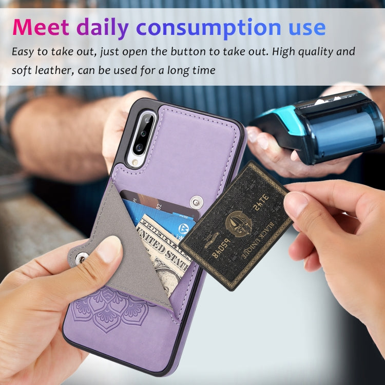 For Samsung Galaxy A70 Embossed Pattern PU + TPU Protective Case with Holder & Wallet & Card Slots