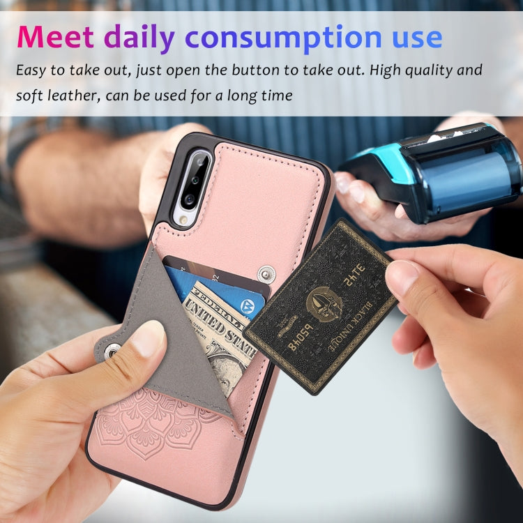 For Samsung Galaxy A70 Embossed Pattern PU + TPU Protective Case with Holder & Wallet & Card Slots