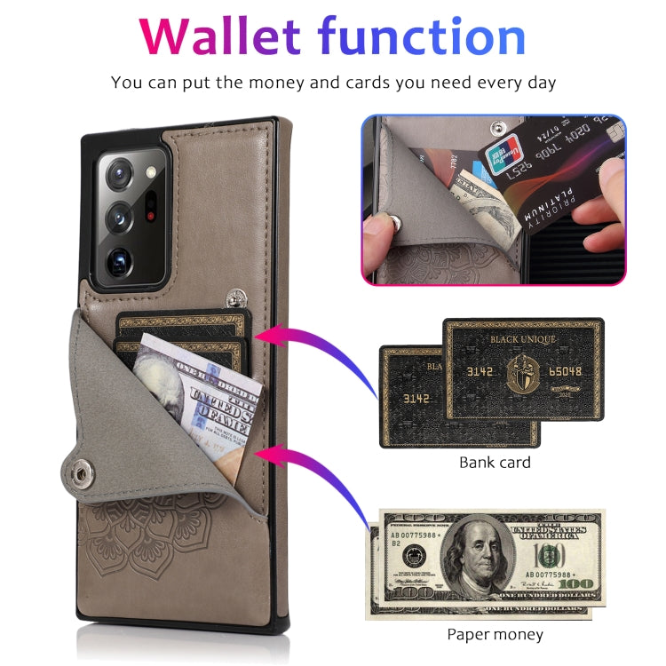 For Samsung Galaxy Note20 Ultra Embossed Pattern PU + TPU Protective Case with Holder & Wallet & Card Slots