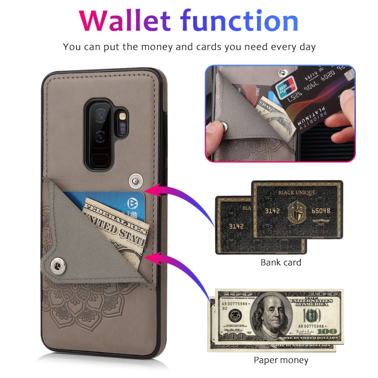 For Samsung Galaxy S9 Embossed Pattern PU + TPU Protective Case with Holder & Wallet & Card Slots