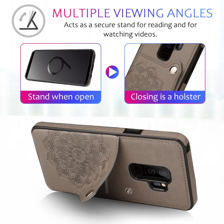 For Samsung Galaxy S9 Embossed Pattern PU + TPU Protective Case with Holder & Wallet & Card Slots