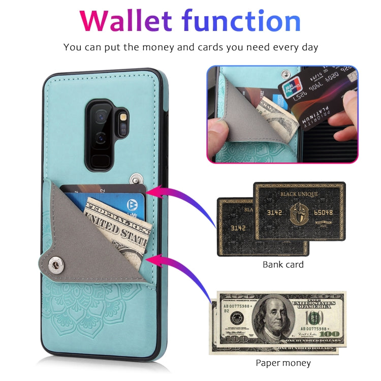 For Samsung Galaxy S9 Embossed Pattern PU + TPU Protective Case with Holder & Wallet & Card Slots