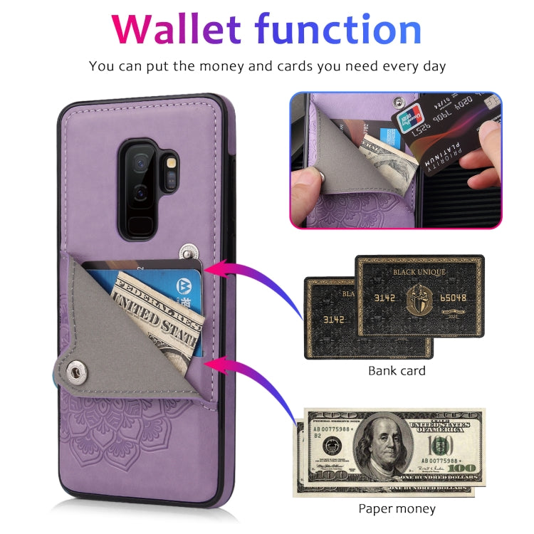 For Samsung Galaxy S9 Embossed Pattern PU + TPU Protective Case with Holder & Wallet & Card Slots