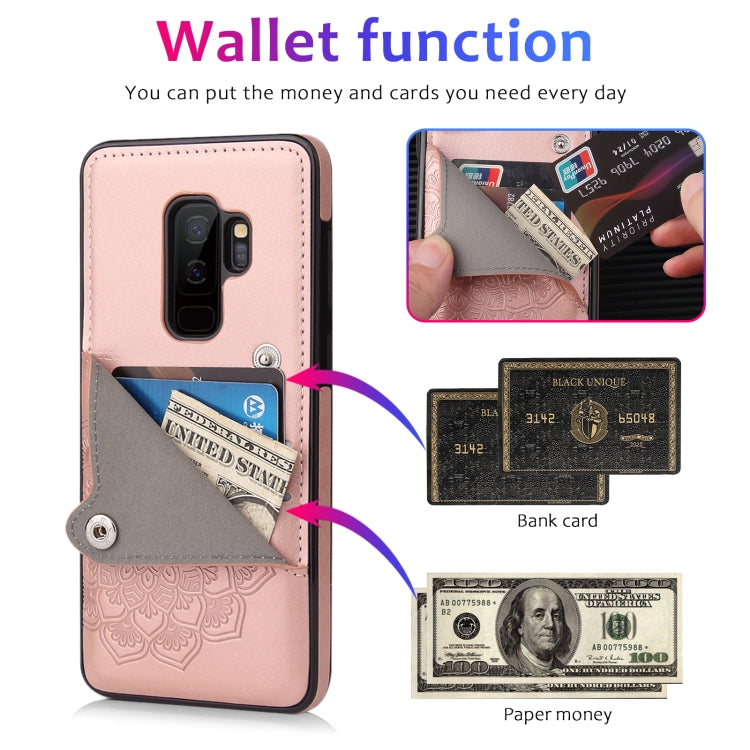 For Samsung Galaxy S9 Embossed Pattern PU + TPU Protective Case with Holder & Wallet & Card Slots