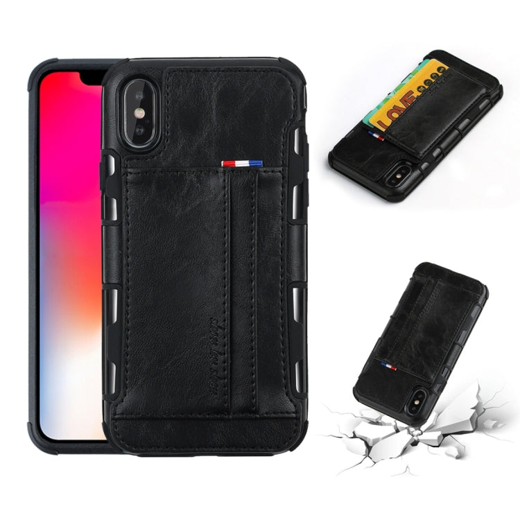 For iPhone XS Max PU + TPU Shockproof Protective Leather Case with Card Slots