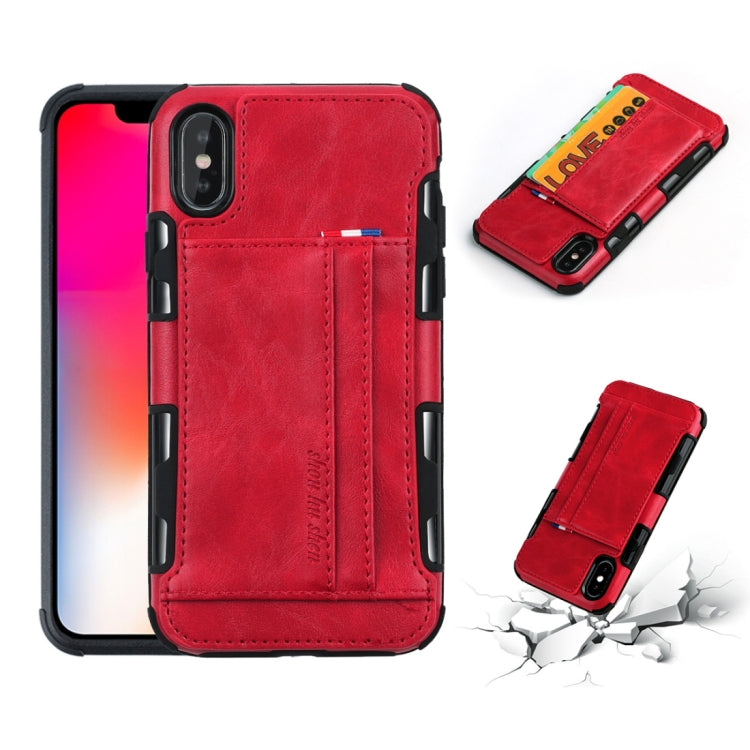For iPhone XS Max PU + TPU Shockproof Protective Leather Case with Card Slots