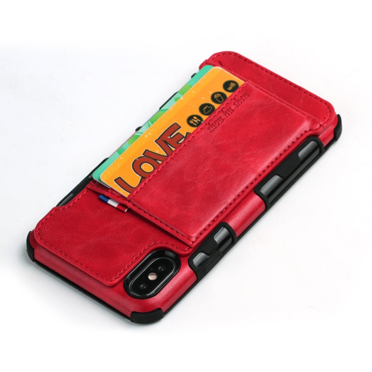 For iPhone XS Max PU + TPU Shockproof Protective Leather Case with Card Slots