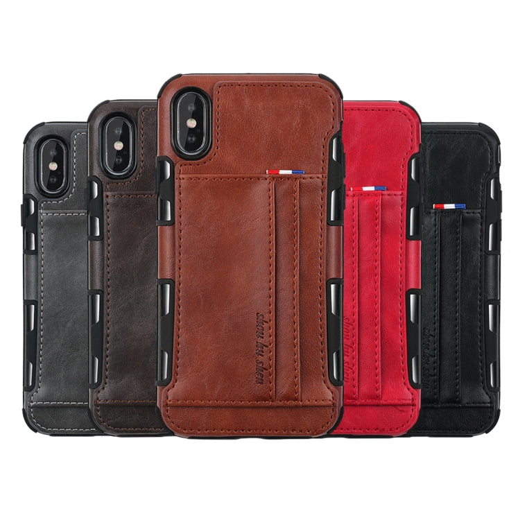 For iPhone XS Max PU + TPU Shockproof Protective Leather Case with Card Slots