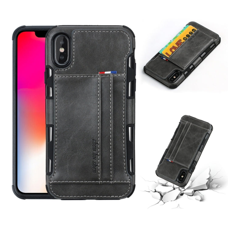 For iPhone XS Max PU + TPU Shockproof Protective Leather Case with Card Slots