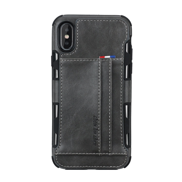 For iPhone XS Max PU + TPU Shockproof Protective Leather Case with Card Slots