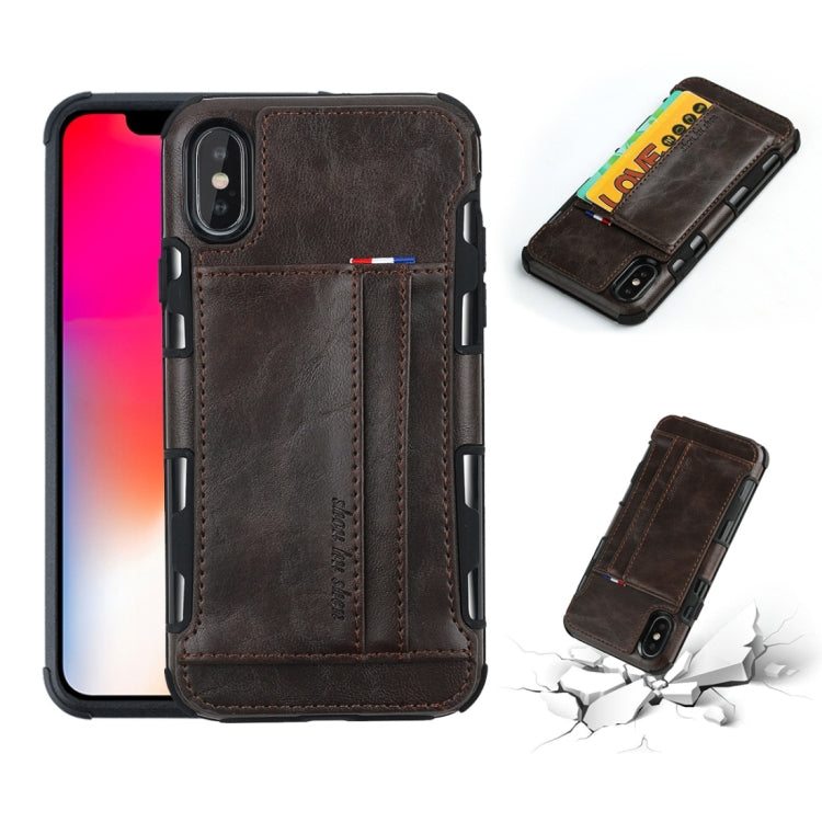 For iPhone XS Max PU + TPU Shockproof Protective Leather Case with Card Slots