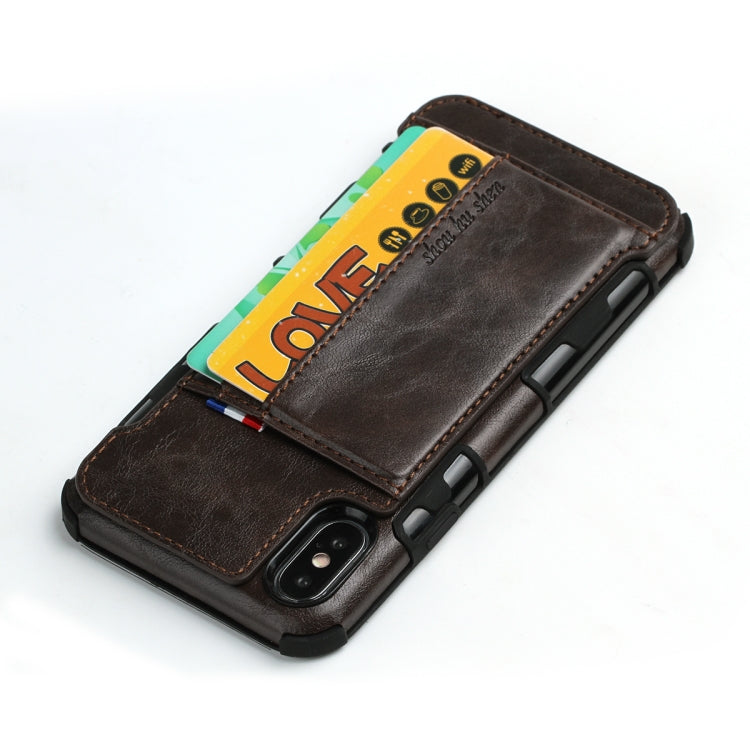 For iPhone XS Max PU + TPU Shockproof Protective Leather Case with Card Slots