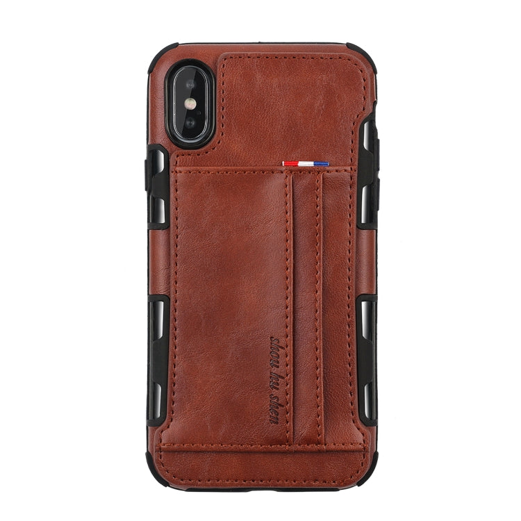 For iPhone XS Max PU + TPU Shockproof Protective Leather Case with Card Slots