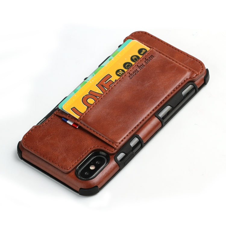 For iPhone XS Max PU + TPU Shockproof Protective Leather Case with Card Slots