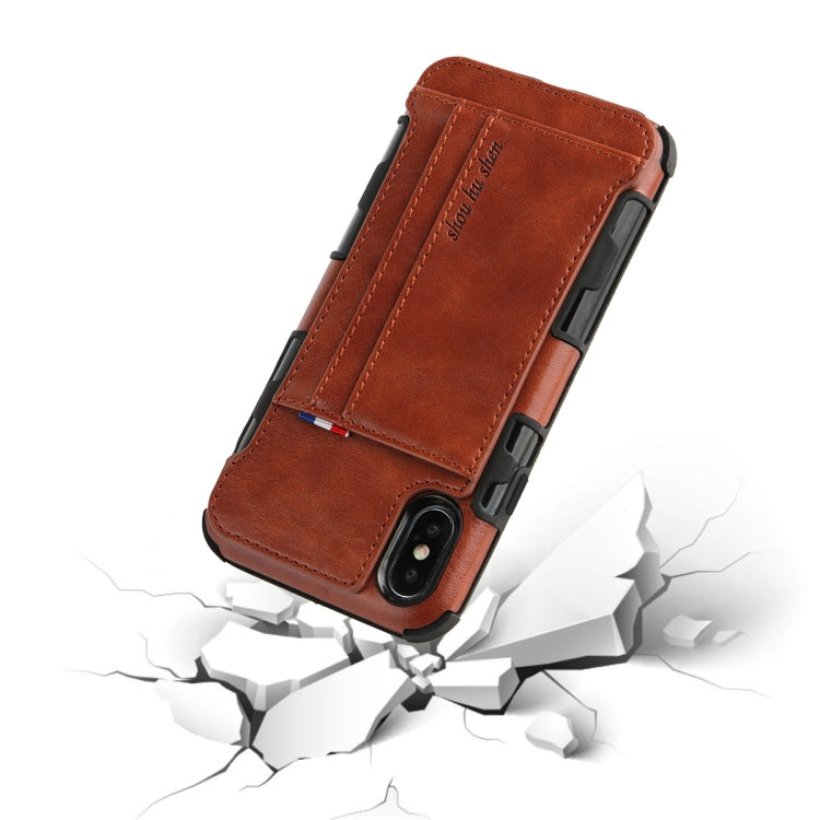 For iPhone XS Max PU + TPU Shockproof Protective Leather Case with Card Slots