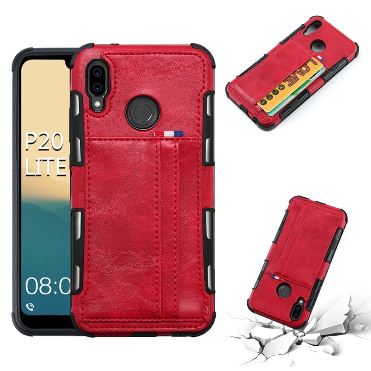 For Huawei P20 Lite PU + TPU Shockproof Protective Leather Case with Card Slots