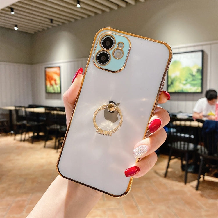 For iPhone 12 Pro 2 in 1 Plating TPU Protective Case with Ring Holder