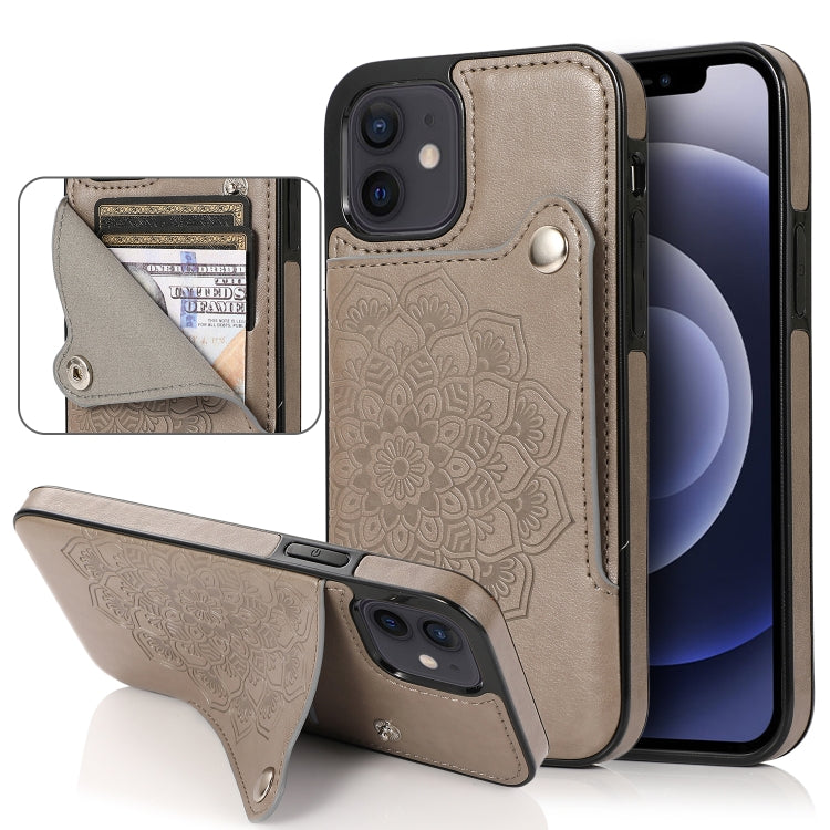 For iPhone 12 mini Embossed Pattern PU + TPU Protective Case with Holder & Wallet & Card Slots
