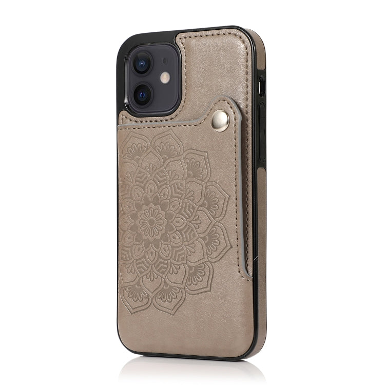 For iPhone 12 mini Embossed Pattern PU + TPU Protective Case with Holder & Wallet & Card Slots
