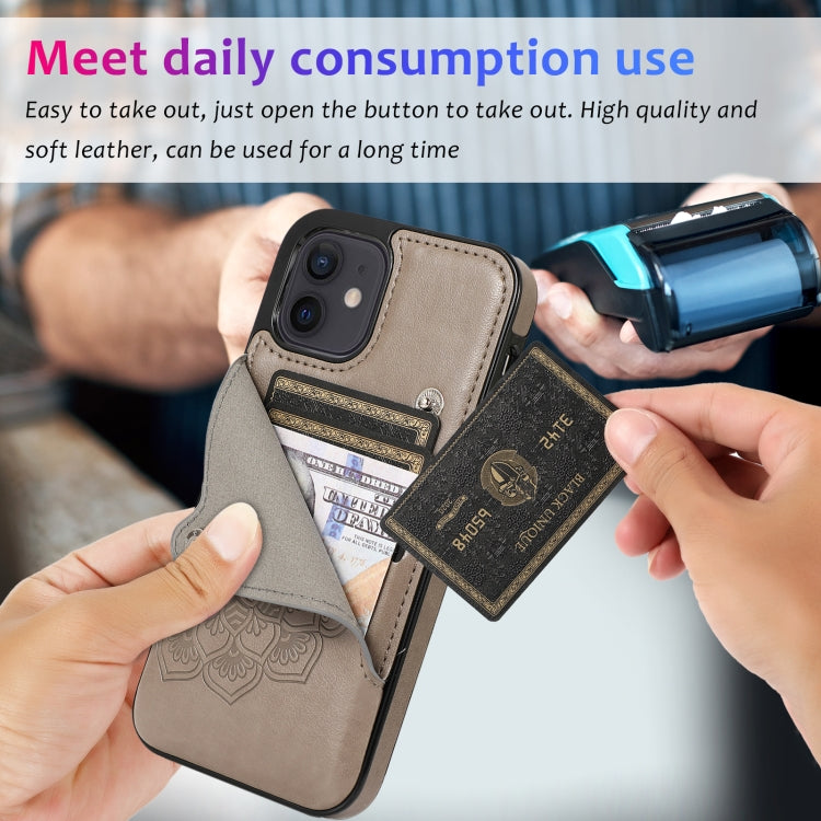 For iPhone 12 mini Embossed Pattern PU + TPU Protective Case with Holder & Wallet & Card Slots