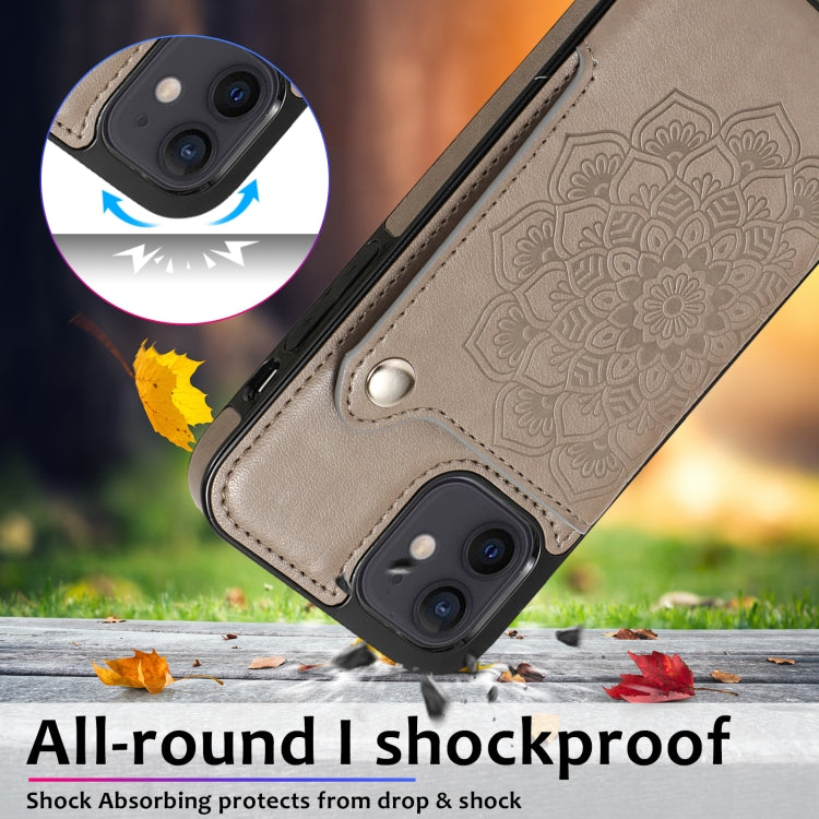 For iPhone 12 mini Embossed Pattern PU + TPU Protective Case with Holder & Wallet & Card Slots