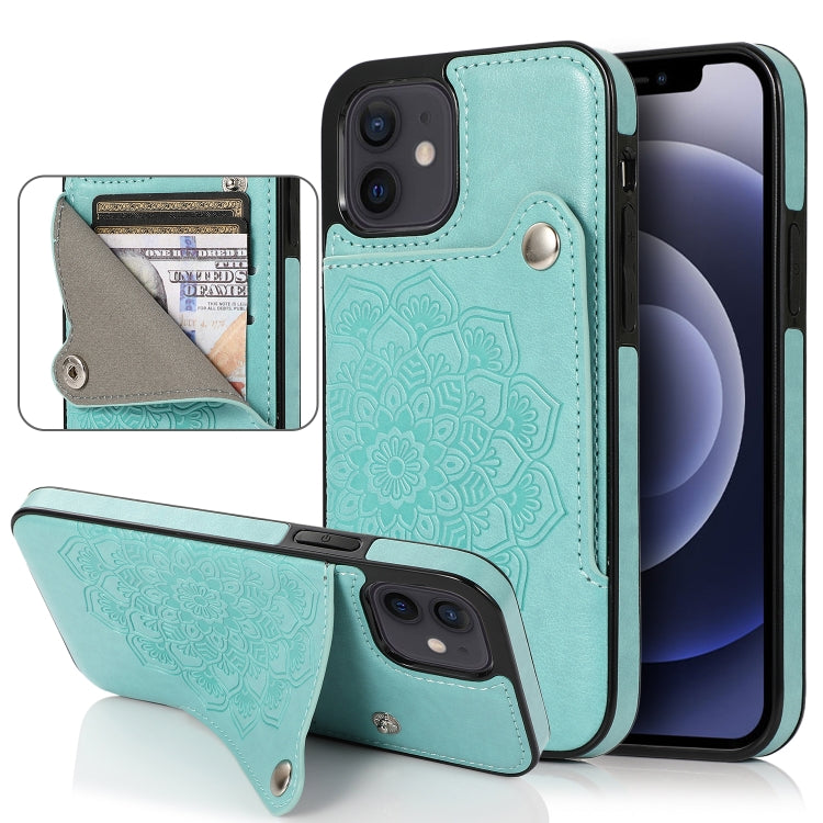 For iPhone 12 mini Embossed Pattern PU + TPU Protective Case with Holder & Wallet & Card Slots