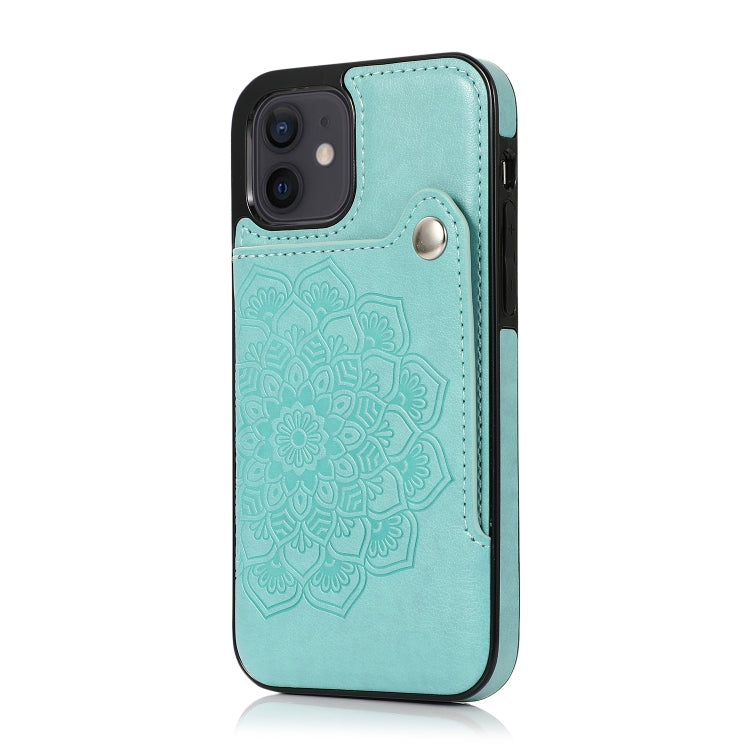 For iPhone 12 mini Embossed Pattern PU + TPU Protective Case with Holder & Wallet & Card Slots