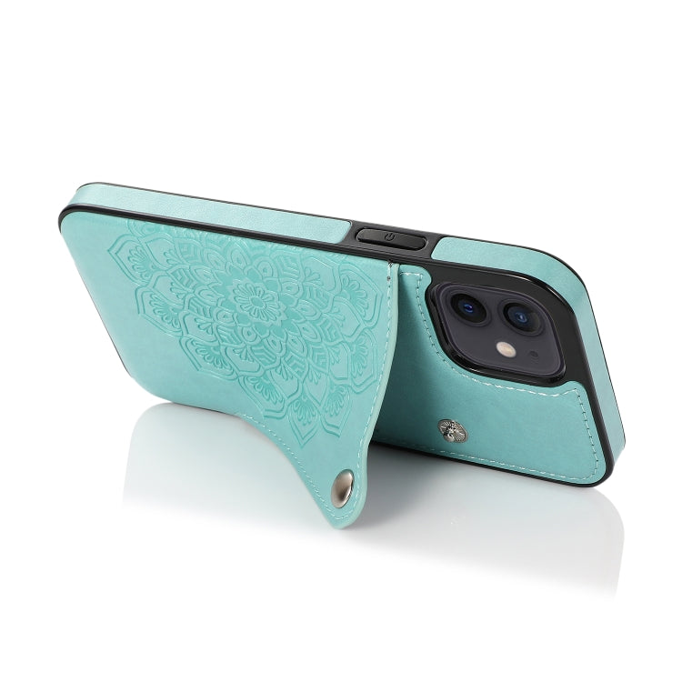 For iPhone 12 mini Embossed Pattern PU + TPU Protective Case with Holder & Wallet & Card Slots