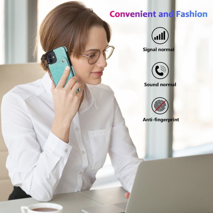 For iPhone 12 mini Embossed Pattern PU + TPU Protective Case with Holder & Wallet & Card Slots