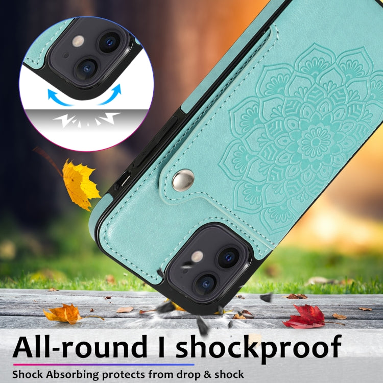 For iPhone 12 mini Embossed Pattern PU + TPU Protective Case with Holder & Wallet & Card Slots